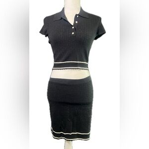 House of Harlow 1960 black knit polo matching set with crop top and skirt small